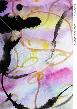 Abstract fllowing paint and pencil scribble lines splashes vibrant art background 134902201