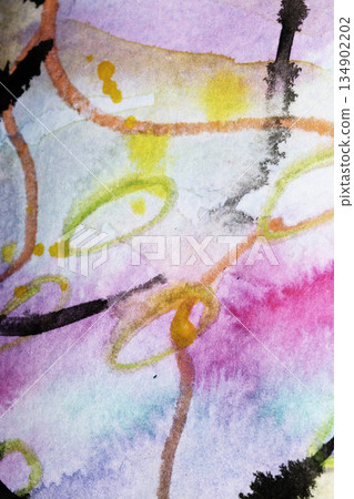 Abstract fllowing paint and pencil scribble lines splashes vibrant art background 134902202