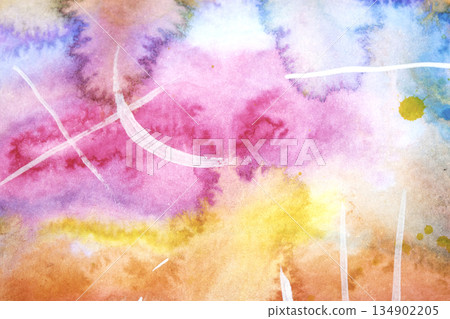 Abstract fllowing paint and pencil scribble lines splashes vibrant art background 134902205