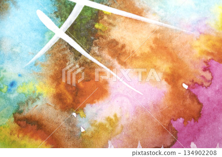 Abstract fllowing paint and pencil scribble lines splashes vibrant art background 134902208