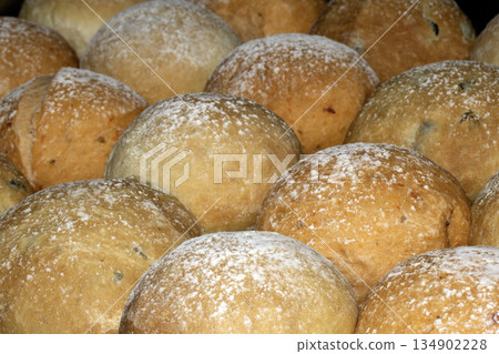Close up of freshly baked bread roll buns abstract 134902228