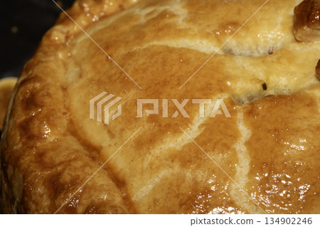 Close up of a glazed pastry home made pie just cooked 134902246