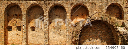 Castle fort wall in Ainsa village Aragon Pyrenees 134902460