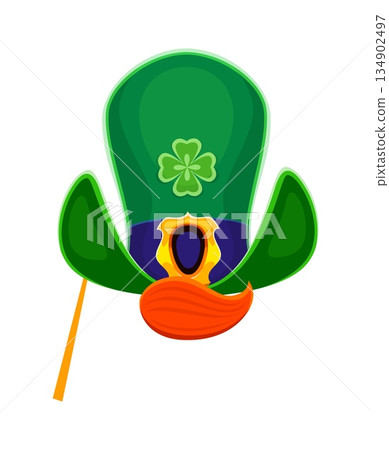 St Patricks leprechaun hat photo booth mask. Ireland holiday vector prop, Saint Patrick party mask. Spring carnival kids photo booth costume element with leprechaun green hat, shamrock clover leaf St Patricks leprechaun hat photo booth mask. Ireland holiday vector prop, Saint Patrick party mask. Spring carnival kids photo booth costume element with leprechaun green hat, shamrock clover leaf 134902497