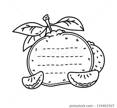 Fresh tangerine fruit kids memo note frame. Day planner to do list fresh fruit vector frame, scrapbook farm food sticker. Kid diary tangerine memo note or ripe vegetarian product label 134902507