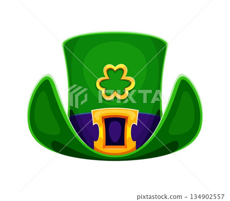 St Patrick s day leprechaun green bowler and top hat with golden buckle, clover shamrock leaf and blue ribbon. Ireland folklore dress with magic cloverleaf. Cartoon carnival party costume hat St Patrick s day leprechaun green bowler and top hat with golden buckle, clover shamrock leaf and blue ribbon. Ireland folklore dress with magic cloverleaf. Cartoon carnival party costume hat 134902557