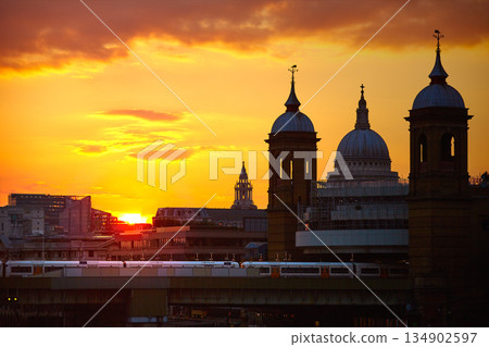 London sunset at Thames with St Paul Pauls 134902597