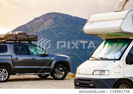 Camping vehicles in mountain nature 134902756