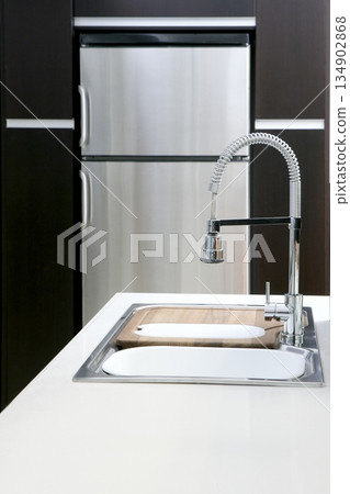 kitchen spring stove modern silver fridge 134902868
