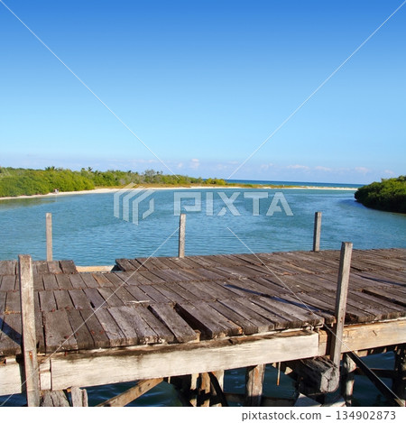 aged tropical wood bridge in Sian Kaan Tulum aged tropical wood bridge in Sian Kaan Tulum 134902873