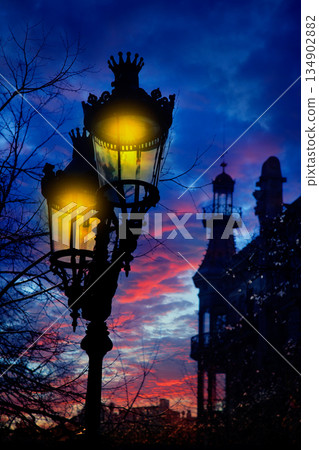 Barcelona Rambla Catalunya streetlights backligth 134902882