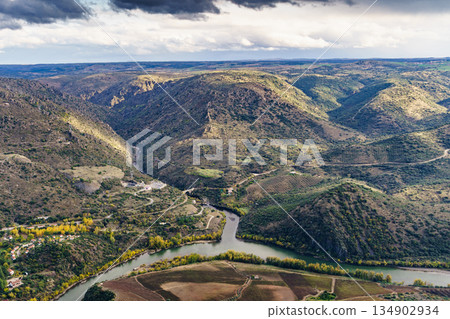 Mountain view with Douro river. Border Spain Portugal 134902934