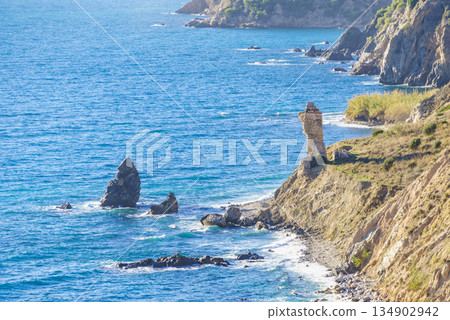 Spanish coast landscape, cliffs in Andalusia. 134902942