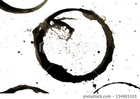 Distressed Monochrome Ink Circle Texture and Splatter Graphic on white background Distressed Monochrome Ink Circle Texture and Splatter Graphic on white background 134903103