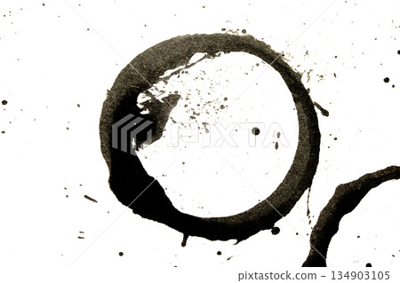 Distressed Monochrome Ink Circle Texture and Splatter Graphic on white background Distressed Monochrome Ink Circle Texture and Splatter Graphic on white background 134903105