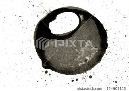 Distressed Monochrome Ink Circle Texture and Splatter Graphic on white background Distressed Monochrome Ink Circle Texture and Splatter Graphic on white background 134903113