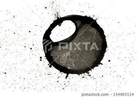 Distressed Monochrome Ink Circle Texture and Splatter Graphic on white background Distressed Monochrome Ink Circle Texture and Splatter Graphic on white background 134903114