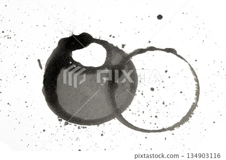 Distressed Monochrome Ink Circle Texture and Splatter Graphic on white background Distressed Monochrome Ink Circle Texture and Splatter Graphic on white background 134903116