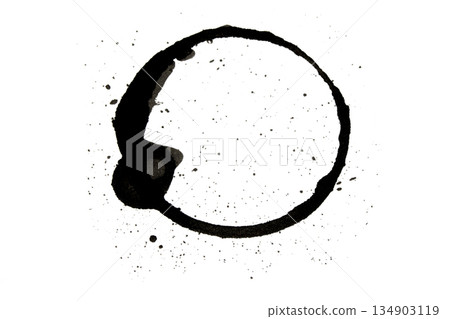 Distressed Monochrome Ink Circle Texture and Splatter Graphic on white background Distressed Monochrome Ink Circle Texture and Splatter Graphic on white background 134903119