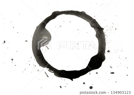 Distressed Monochrome Ink Circle Texture and Splatter Graphic on white background Distressed Monochrome Ink Circle Texture and Splatter Graphic on white background 134903123