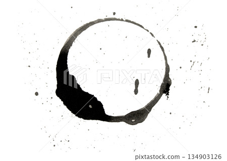 Distressed Monochrome Ink Circle Texture and Splatter Graphic on white background Distressed Monochrome Ink Circle Texture and Splatter Graphic on white background 134903126