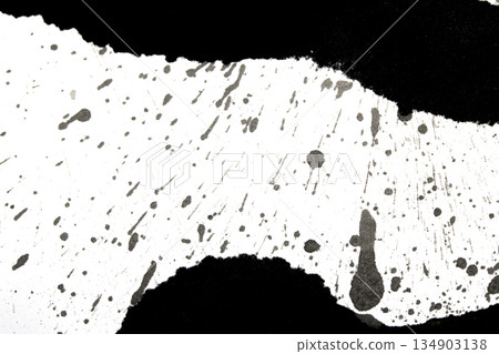 Distressed Monochrome Ink Circle Texture and Splatter Graphic on white background 134903138