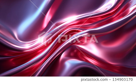 Striking magenta and silver metallic waves for modern backgrounds or elegant designs that need a vibrant, fluid, and dynamic touch of abstract art 134903170