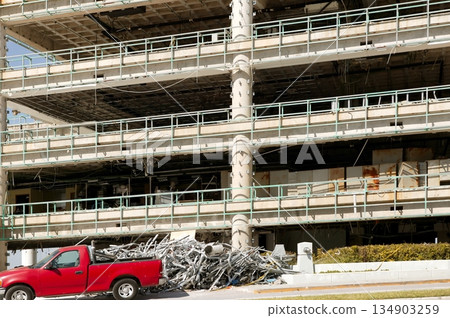 Destruction of a commercial building by hurricane  134903259