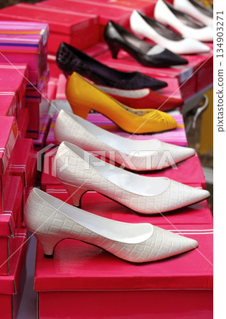 fashion woman heel shoes in a row 134903271