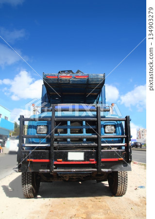 aged grunge old truck under blue sky aged grunge old truck under blue sky 134903279