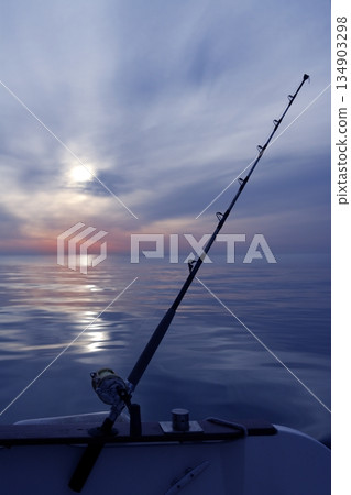 boat fishing sunrise on mediterranean sea ocean 134903298