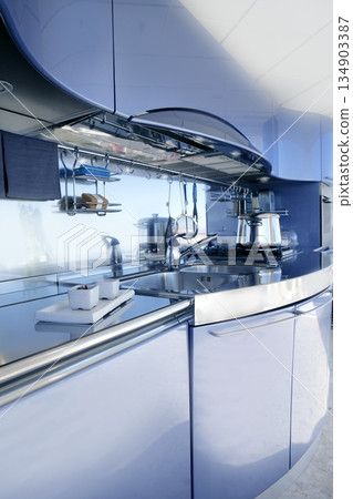 Blue silver kitchen modern architecture decoration 134903387