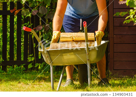 Man working with firewood. Man working with firewood. 134903431