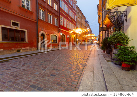 Christmas decorations in old town square in Warsaw Poland 134903464