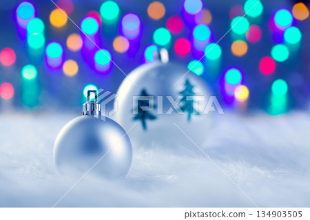 christmas silver baubles witn tree and lights christmas silver baubles witn tree and lights 134903505