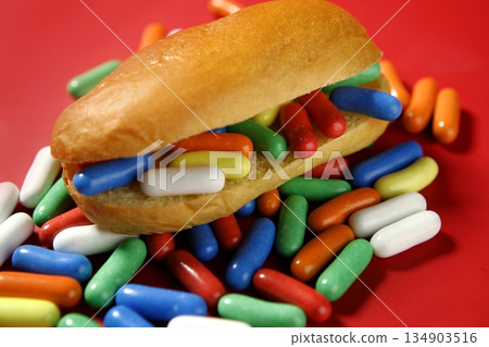 Sandwich made of colorful candy sweet Sandwich made of colorful candy sweet 134903516