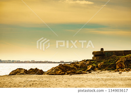 War bunker on the beach coast, Spain War bunker on the beach coast, Spain 134903617
