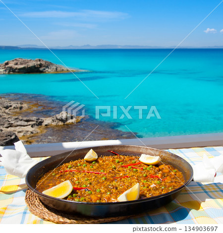 Paella mediterranean rice food in balearic islands 134903697