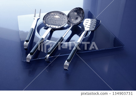 kitchenware kitchen utensils blue and stainless steel kitchenware kitchen utensils blue and stainless steel 134903731
