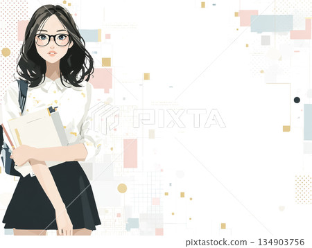 Female high school student holding a textbook | Educational illustrations for further education and learning 134903756