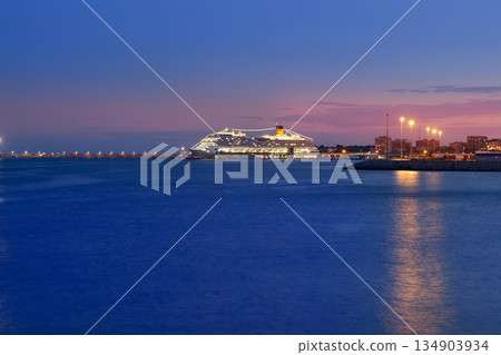 Majorca port with night glowing light in cruise Majorca port with night glowing light in cruise 134903934