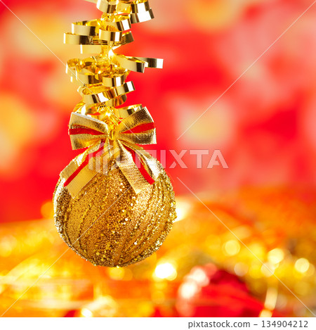 Christmas tinsel golden glitter bauble loop Christmas tinsel golden glitter bauble loop 134904212