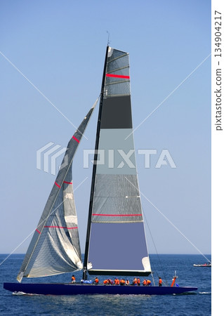 Boat race on Mediterranean water, sailboat Boat race on Mediterranean water, sailboat 134904217