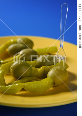 olives and hot green pepper snack olives and hot green pepper snack 134904414
