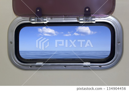 Boat porthole perfect sea view ocean blue Boat porthole perfect sea view ocean blue 134904456