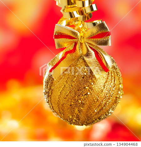 Christmas tinsel golden glitter bauble loop Christmas tinsel golden glitter bauble loop 134904468