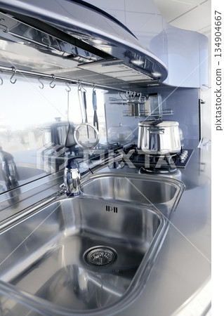 Blue silver kitchen modern architecture decoration interior design Blue silver kitchen modern architecture decoration interior design 134904667