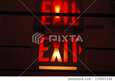 illuminated sign indicating the exit to the outside illuminated sign indicating the exit to the outside 134905168