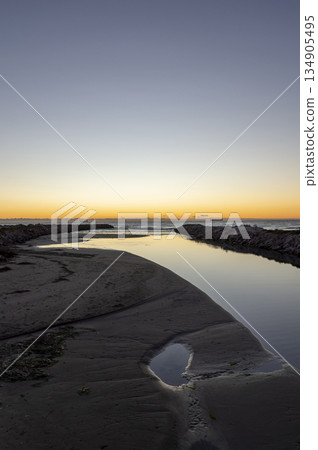 image of the mouth of the river in the mediterranean sea at dawn image of the mouth of the river in the mediterranean sea at dawn 134905495