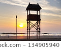 wooden sighting turret and sea rescue on the ocean 134905940